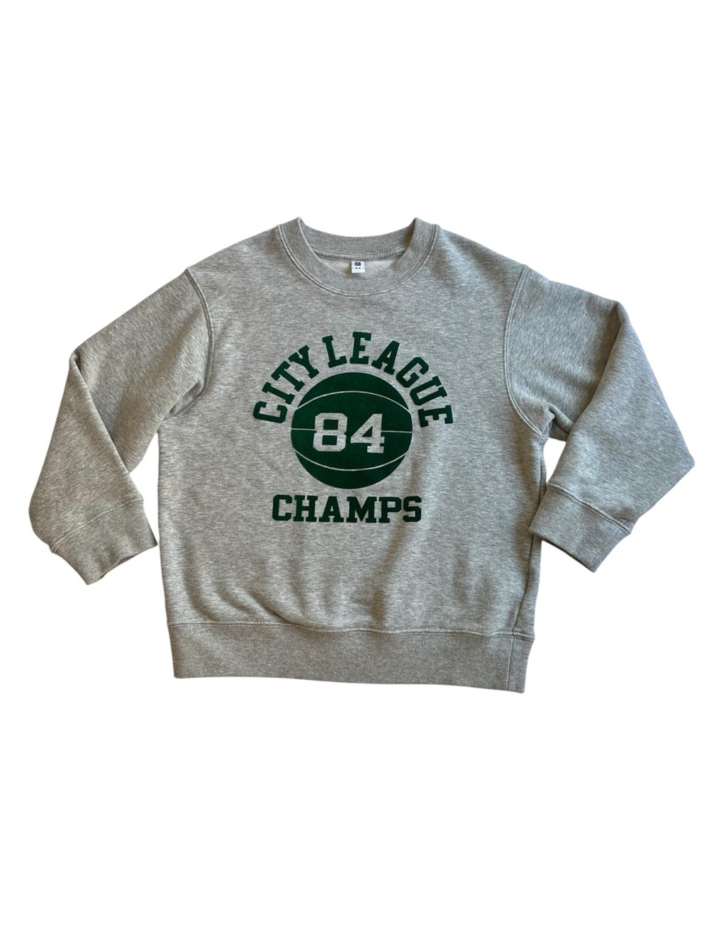 Uniqlo Kids Grey Ultra Stretch Crewneck Sweatshirt with Green Basketball Graphic